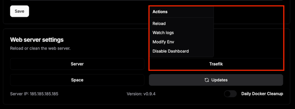 Traefik configuration on Dokploy's dsahboard