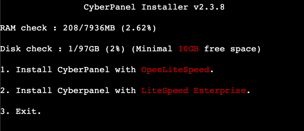 web server selection on CyberPanel installer