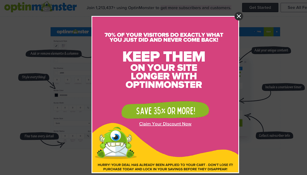 OptinMonster's exit intent popup