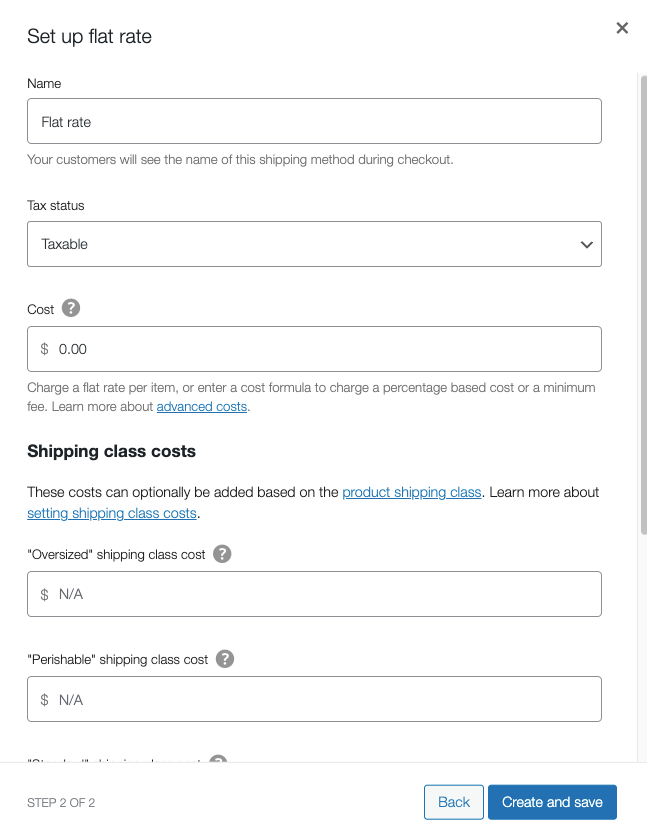 Flat rate shipping setup form