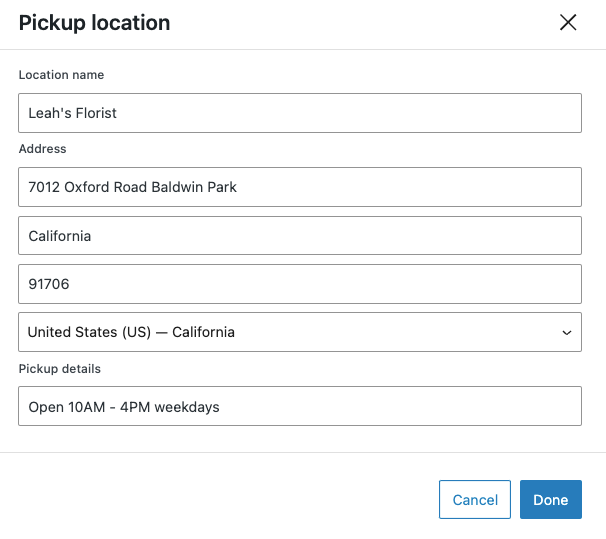 Adding a pickup location for local pickup in WooCommerce